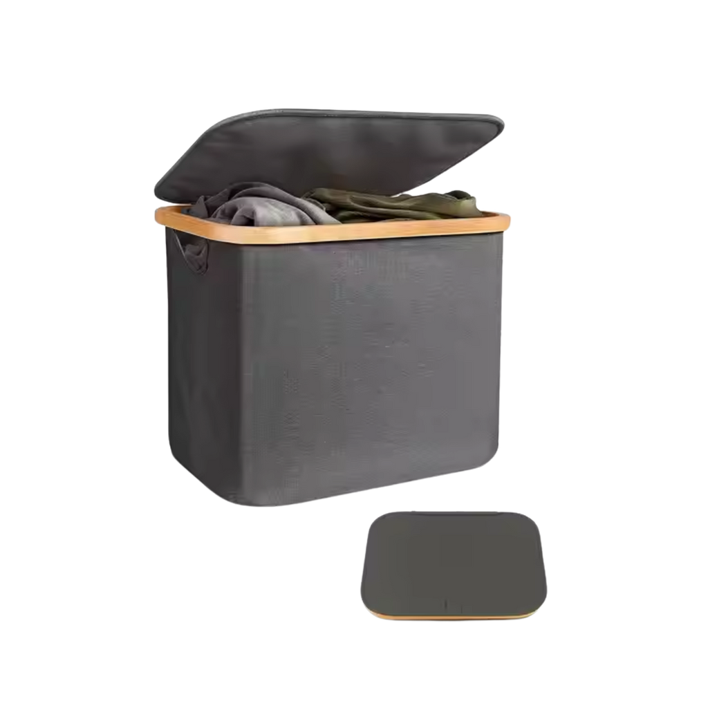 Collapsible Laundry Bin with Bamboo Frame & Dust Cover