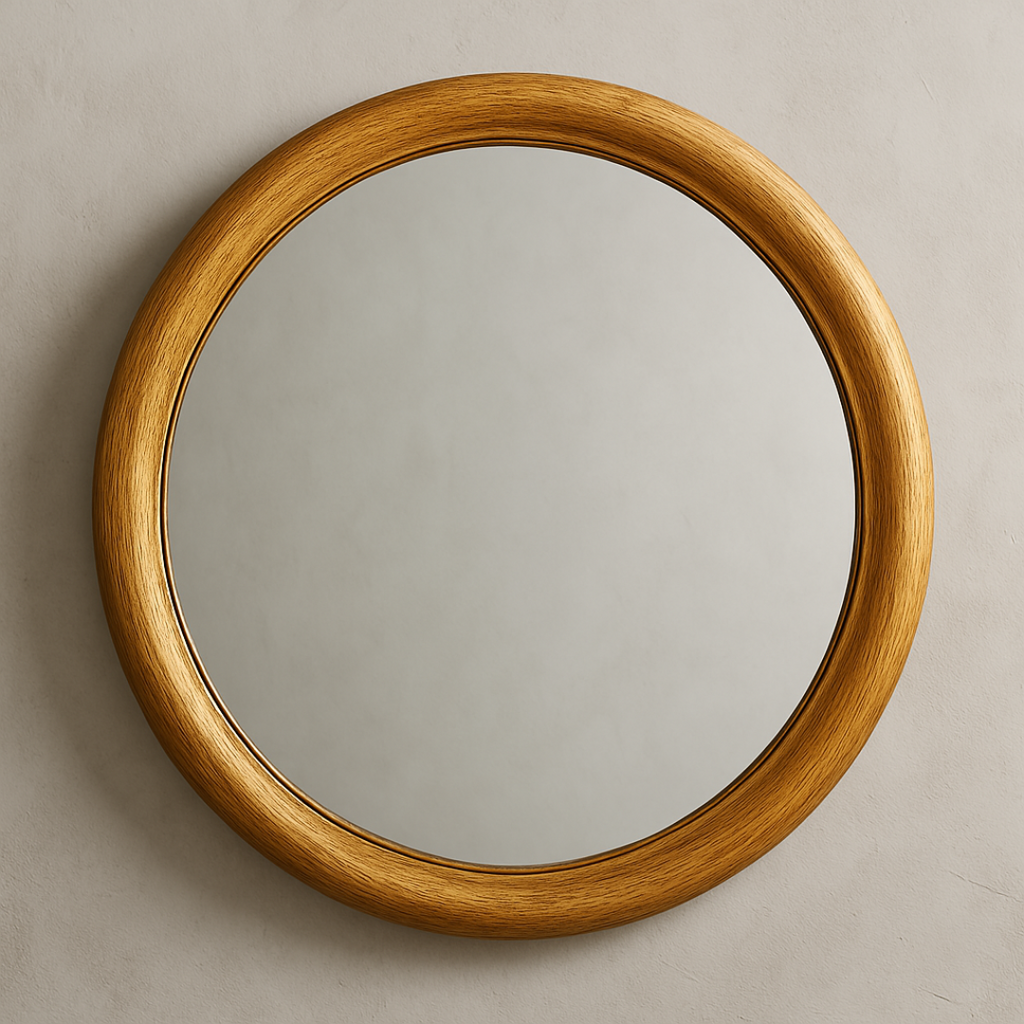 Modern Wood-Framed Circle Wall Mirror