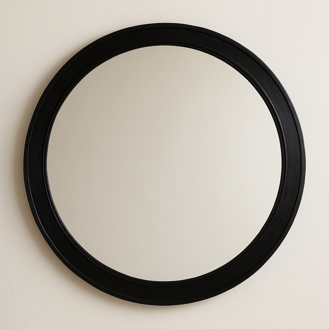 Modern Wood-Framed Circle Wall Mirror